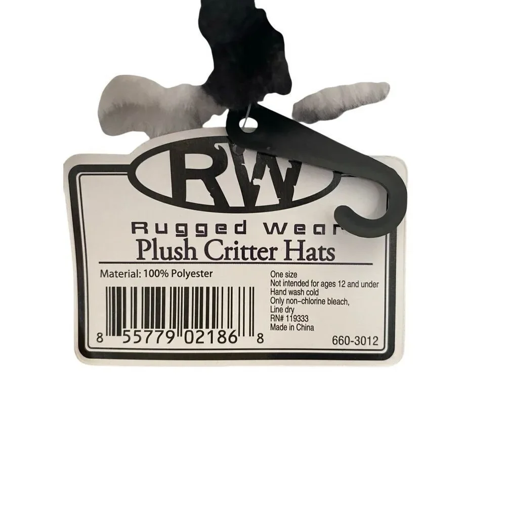 Rugged Wear Unisex Kids One Size Critter Hats White Black Cozy Winter Plush Cow